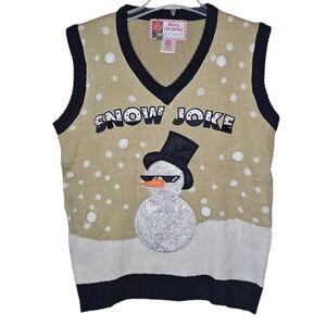 Merry  Christmas Snow Joke Graphic Sweater Vest Size Medium Oversized